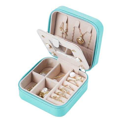 Reise-Schmuck-Organizer mit Spiegel – tragbare Schmuckschatulle für Damen und Mädchen, kompaktes Schmucketui für Halsketten, Ringe, Ohrringe, Geschenk für sie, elegant und langlebig (blau) von Dixacyer