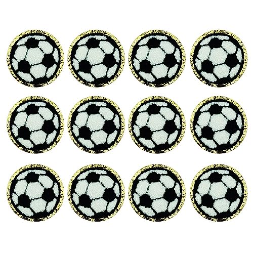 12 Stück Fußball-Aufnäher, goldene Kanten, Chenille-Flicken zum Aufbügeln, Sportflicken für Hüte, Taschen, DIY-Reparatur von Diyfixlcd