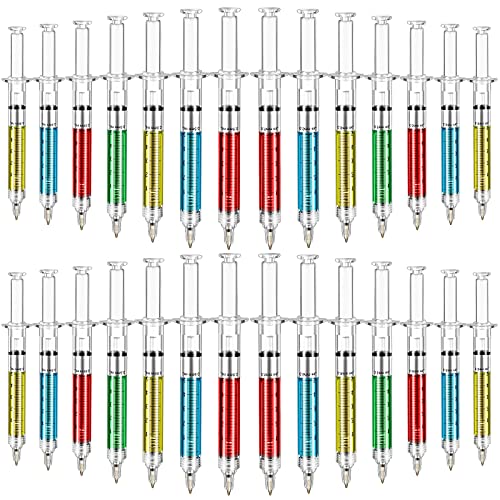 36 Stück Spritze Kugelschreiber Multi Farben Spritze Stift Retractable Nurse Pens Fun Needle Pens for Nurses Student School Supplies Birthday Party Favors, 4 Colors von Diyfixlcd