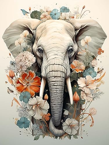 Diymood 5D Diamant Painting Kit Elefant - DIY Diamond Painting Blumen Bilder Zubehör für Runde Diamond Kreuzstich Stickerei - Dekorative Kunst für Büro und Zuhause - Wandbild 30x40 cm von Diymood