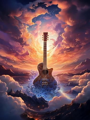 Diymood 5D Diamant Painting Kit Gitarre - DIY Diamond Painting Sonnenuntergang Bilder Zubehör für Runde Diamond Kreuzstich Stickerei - Dekorative Kunst für Büro und Zuhause - Wandbild 30x40 cm von Diymood