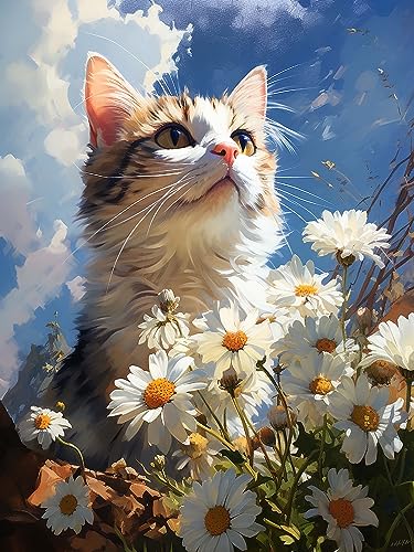 Diymood 5D Diamant Painting Kit Katze - DIY Diamond Painting Gänseblümchen Bilder Zubehör für Runde Diamond Kreuzstich Stickerei - Dekorative Kunst für Büro und Zuhause - Wandbild 30x40 cm von Diymood