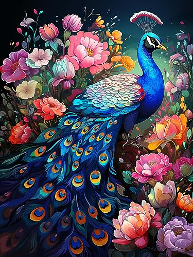 Diymood 5D Diamant Painting Kit Pfau - DIY Diamond Painting Blume Bilder Zubehör für Runde Diamond Kreuzstich Stickerei - Dekorative Kunst für Büro und Zuhause - Wandbild 30x40 cm von Diymood