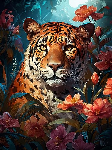 Diymood 5D Diamant Painting Kit Tiger - DIY Diamond Painting Blume Bilder Zubehör für Runde Diamond Kreuzstich Stickerei - Dekorative Kunst für Büro und Zuhause - Wandbild 30x40 cm von Diymood