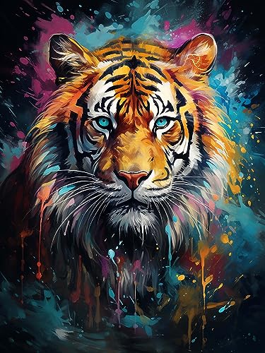 Diymood 5D Diamant Painting Kit Tiger - DIY Diamond Painting Farbenfroh Bilder Zubehör für Runde Diamond Kreuzstich Stickerei - Dekorative Kunst für Büro und Zuhause - Wandbild 30x40 cm von Diymood