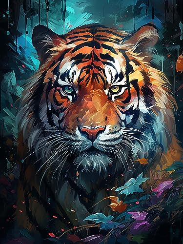 Diymood 5D Diamant Painting Kit Tiger - DIY Diamond Painting Farbenfroh Bilder Zubehör für Runde Diamond Kreuzstich Stickerei - Dekorative Kunst für Büro und Zuhause - Wandbild 30x40 cm von Diymood