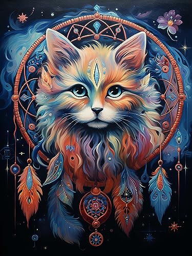 Diymood 5D Diamant Painting Kit Traumfänger - DIY Diamond Painting Katzen Bilder Zubehör für Runde Diamond Kreuzstich Stickerei - Dekorative Kunst für Büro und Zuhause - Wandbild 30x40 cm von Diymood