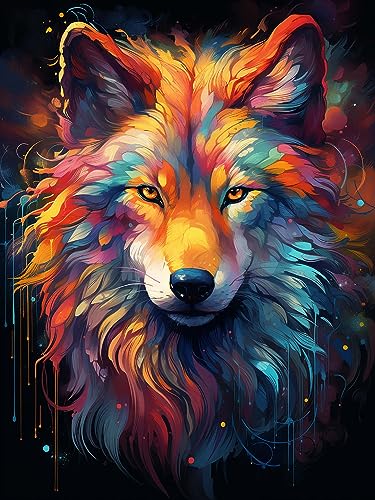 Diymood 5D Diamant Painting Kit Wolf - DIY Diamond Painting Buntes Bilder Zubehör für Runde Diamond Kreuzstich Stickerei - Dekorative Kunst für Büro und Zuhause - Wandbild 30x40 cm von Diymood