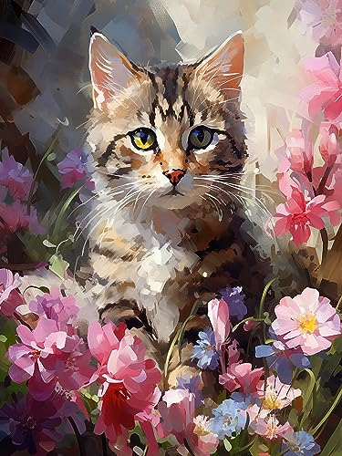 Diymood DIY Diamond Painting Katze Kit – 5D Diamant Bilder Blume für Erwachsene | Kunstvolle Strass Stickerei Sets für Home Dekoration | 30X40 cm Wanddekoration von Diymood