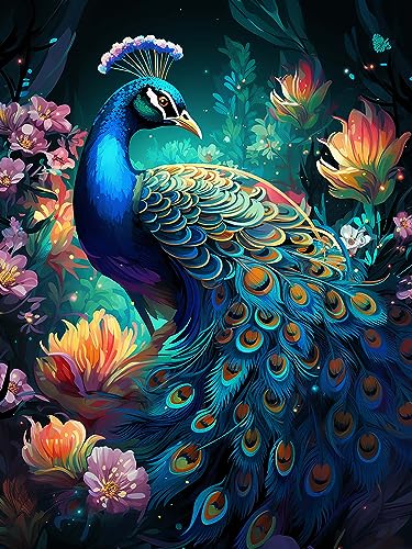 Diymood DIY Diamond Painting Pfau Kit – 5D Diamant Bilder Blume für Erwachsene | Kunstvolle Strass Stickerei Sets für Home Dekoration | 30X40 cm Wanddekoration von Diymood