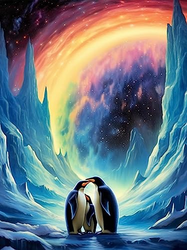 Diymood DIY Diamond Painting Pinguin Kit – 5D Diamant Bilder Aurora Borealis für Erwachsene | Kunstvolle Strass Stickerei Sets für Home Dekoration | 30X40 cm Wanddekoration von Diymood