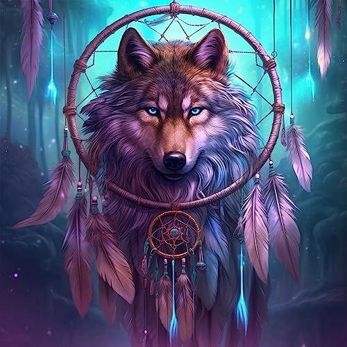 Diymood DIY Diamond Painting Traumfänger Kit – 5D Diamant Bilder Wolf für Erwachsene | Kunstvolle Strass Stickerei Sets für Home Dekoration | 30X30 cm Wanddekoration von Diymood