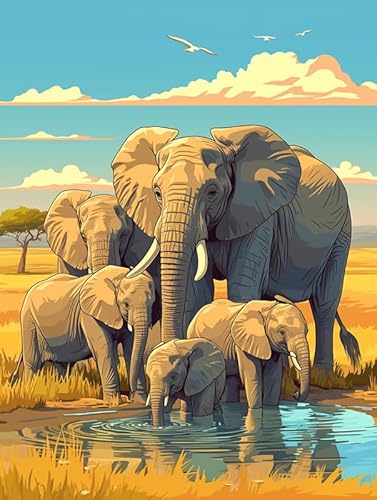 Goofong Diamond Painting Elefant für Erwachsene - DIY 5D Diamant Malerei Afrika Kit mit Vollbohrer, Runde Strasssteine, Kreuzstich, Mosaik Gemälde - Home Wand Dekor - 30x40cm von Diymood