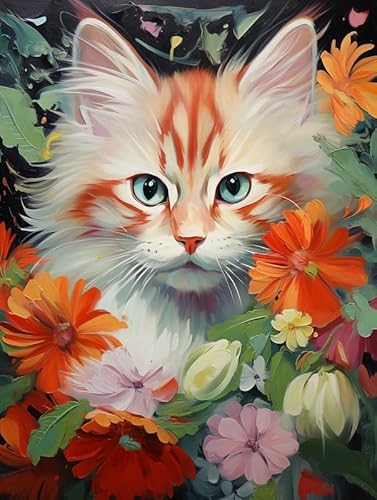 Goofong Diamond Painting Katze für Erwachsene - DIY 5D Diamant Malerei Blume Kit mit Vollbohrer, Runde Strasssteine, Kreuzstich, Mosaik Gemälde - Home Wand Dekor - 30x40cm von Diymood