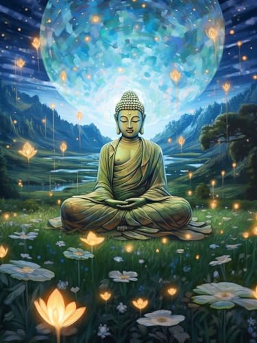 Showker 5D Diamant Painting Kit Buddha - DIY Blume Diamond Painting Bilder Zubehör für Runde Diamond Kreuzstich Stickerei - Dekorative Kunst für Büro und Zuhause - Wandbild 30x40 cm von Diymood