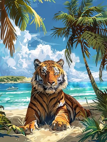 Showker 5D Diamant Painting Kit Tiger - DIY Tier Diamond Painting Bilder Zubehör für Runde Diamond Kreuzstich Stickerei - Dekorative Kunst für Büro und Zuhause - Wandbild 30x40 cm von Diymood