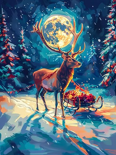 Tamseen DIY Diamond Painting Christmas Kit – 5D Diamant Bilder Reindeer für Erwachsene | Kunstvolle Strass Stickerei Sets für Home Dekoration | 30x40 cm Wanddekoration von Diymood