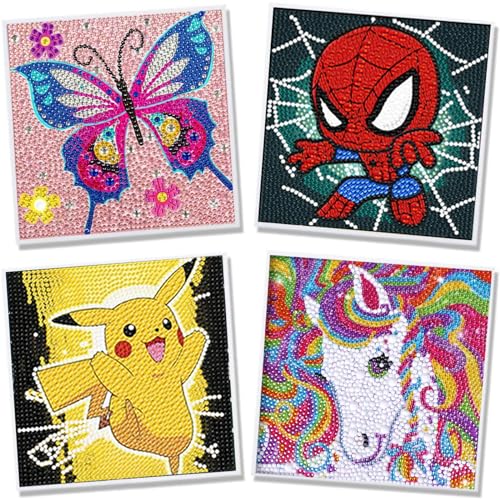 Diamond Painting kinder ab 6 Junge und Mädchen 4er Pack Bastelset Kinder ab 6 Jahre Mädchen Diamond Painting Kleine Bilder Pferde Diamant Painting Blider Kinder Geschenke 6 7 8 9 10 11 12 jahre von Diyooisx