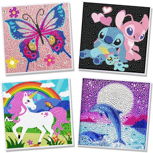 Diyooisx Diamond Painting Kinder ab 6 jahre Mädchen - 4er Pack Diamond Painting Set Junge Bastelset Kinder ab 6 Jahre Junge Diamant Painting Bilder Kleine Geschenke Junge 6 7 8 9 10 11 12 jahre von Diyooisx