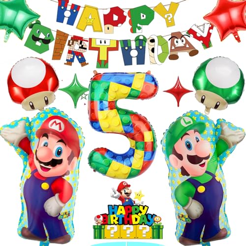 Geburtstag Dekorationen für Jungen und Mädchen 5 Jahre alt Mädchen Junge Geburtstag Luftballons Marioo Party Dekorationen 5 Geburtstag Dekorationen Geburtstag Banner Ma-Rio Cake Topper Nummer 5 Block von Diyooisx