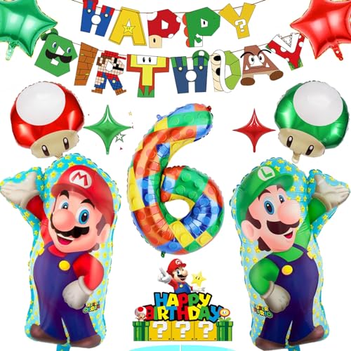 Geburtstag Dekorationen für Jungen und Mädchen 6 Jahre alt Mädchen Junge Geburtstag Luftballons Marioo Party Dekorationen 6 Geburtstag Dekorationen Geburtstag Banner Ma-Rio Cake Topper Nummer 6 Block von Diyooisx