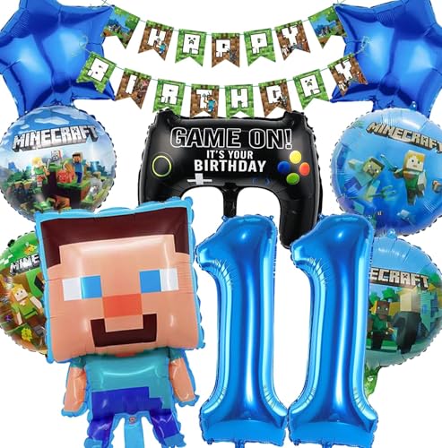 Minercraft Geburtstagsdeko junge Geburtstag Deko Junge Miner Gamer Luftballon Geburtstag Deko Geburtstag Set Geburtstagsdeko Junge Party Deko Tortendeko Kuchen Deko (11th) von Diyooisx