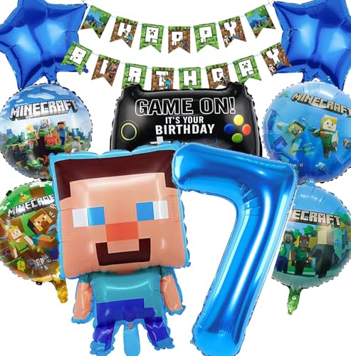 Minercraft Geburtstagsdeko junge Geburtstag Deko Junge Miner Gamer Luftballon Geburtstag Deko Geburtstag Set Geburtstagsdeko Junge Party Deko Tortendeko Kuchen Deko (7th) von Diyooisx