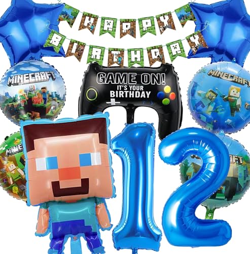 Minercraft Geburtstagsdeko 12 jahre junge Geburtstag Deko Junge Miner Gamer Luftballon Geburtstag 12 junge Deko Geburtstag Set 5 Geburtstagsdeko Junge Party Deko Tortendeko Kuchen Deko von Diyooisx