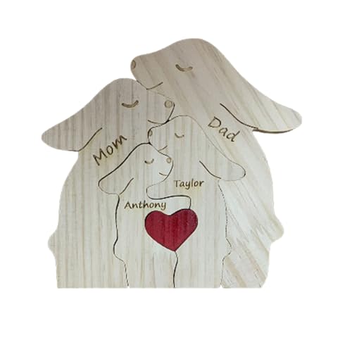 Diysupmkt Personalisierte Holzfiguren, Tierfamilien-Puzzle, handgefertigt, DIY, Familienname, personalisierte Puzzle-Skulpturen, Ornament für Zuhause, Schreibtisch-Dekoration (Kaninchen, 4 Stück) von Diysupmkt