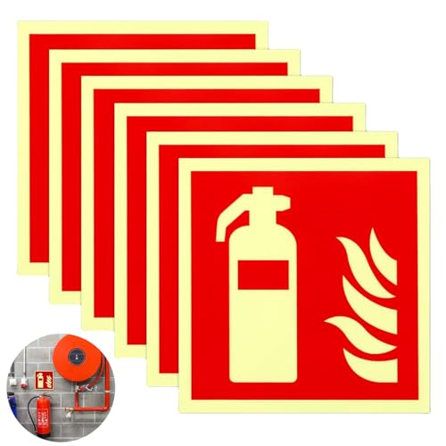 Diyxisk Feuerlöscher Schild Hochwertiges,6 Bilder Nachleuchtend Selbstklebende 150 X 150 Mm Brandschutzzeichen Feuerlöscher Schild Nachleuchtend Einfach zu Bedienen,Geeignet Innen Außenbereich von Diyxisk