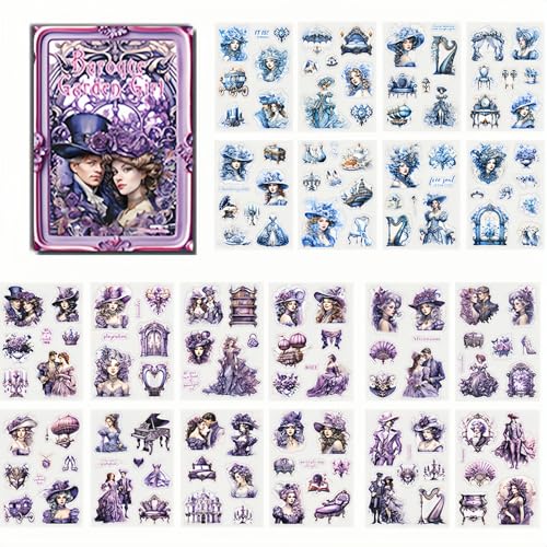 Diyxisk Scrapbook Stickers, Scrapbook Zubehör Barock Garden Girl Sticker Set Bücher Zubehör, Verwendet Dekorieren von Fotobüchern Aufklebern Accessoires Selbstklebenden Diy (Lila) von Diyxisk