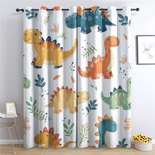 DlaQoryx Cartoon-Dino Vorhang Verdunkelung Jurassic Dinosaurier Vorhänge Mit ösen, Schlafzimmer Wohnzimmer Deko Gardinen, 175x140 cm(HxB) Thermovorhang 2er Set von DlaQoryx