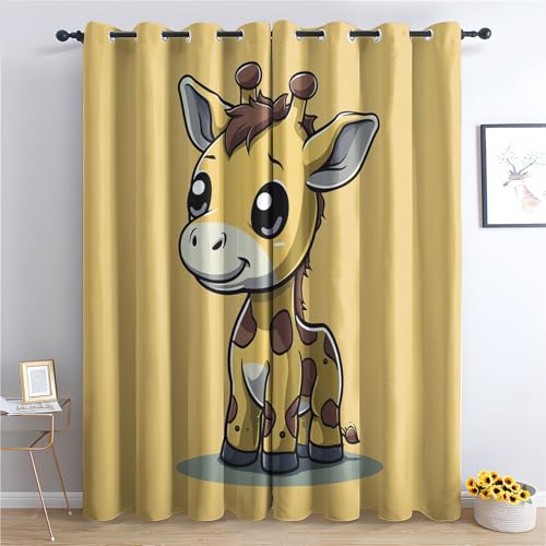 DlaQoryx Cartoon-Giraffe Vorhänge Mit ösen Wildtier Tiere Vorhang Verdunkelung, Schlafzimmer Wohnzimmer Deko Gardinen, 145x140 cm(HxB) Thermovorhang 2er Set von DlaQoryx