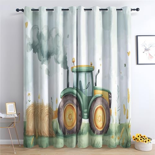 DlaQoryx Cartoon-Traktor Vorhang Verdunkelung Farm Fahrzeug Vorhänge Mit ösen, Schlafzimmer Wohnzimmer Deko Gardinen, 175x140 cm(HxB) Thermovorhang 2er Set von DlaQoryx