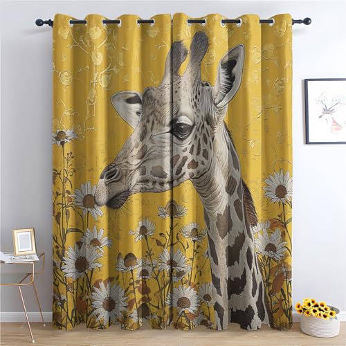 DlaQoryx Giraffe Daisy Vorhänge Mit ösen Wildtier Tier Vorhang Verdunkelung, Schlafzimmer Wohnzimmer Deko Gardinen, 145x140 cm(HxB) Thermovorhang 2er Set von DlaQoryx