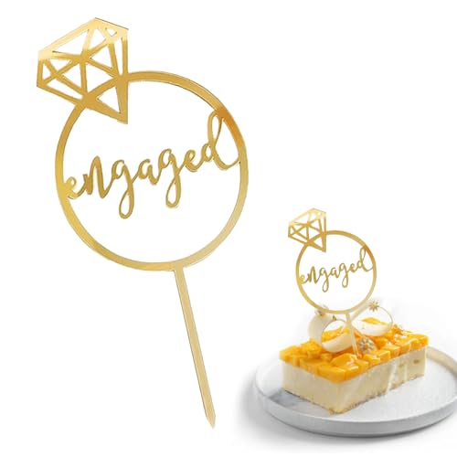 Engagement Cake Topper, Hochzeit Party Kuchen Dekoration Diamant Ring, Golden Sparkling Diamantring mit Kreis Design Kuchen Dekoration Party Supplies von Dlicsy