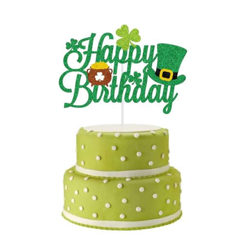 Happy St. Patrick's Day Tortenaufsatz, St. Patrick's Day Happy Birthday, grünes Glitzerkleeblatt, Happy Birthday, Cupcake-Topper für irische Feiern, St. Patrick's Day, Party-Kuchendekoration von Dlicsy