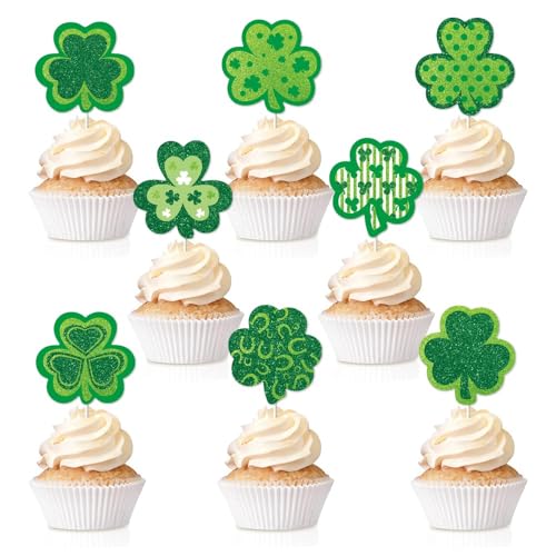 Tortenaufsätze "Happy St. Patrick's Day", St. Patrick's Day, Happy Birthday, grünes Glitzerkleeblatt, Happy Birthday, Cupcake-Topper, irische Feier, St. Patrick's Day, Party-Kuchendekoration, 16 Stück von Dlicsy