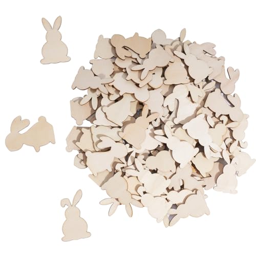 DLUSZERT 120 Stück Ostern Hasen Holzscheiben zum Basteln, 4CM Osterhasen Holz Streudeko, Kaninchen aus Holz Häschen Konfetti, Holzhasen für Ostern Party Tischdeko Osterndekoration DIY von Dluszert