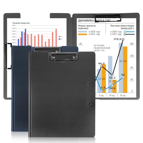Dmkohi Klemmbrett A4 mit Deckel, 2 Stück klemmbretter mit Deckel klemmbrettmappe A4, Foldover Clip Boards Leichtes Zwischenablage, Kunststoff Ordner für Notizen, Dokumente und Schule, Büro von Dmkohi
