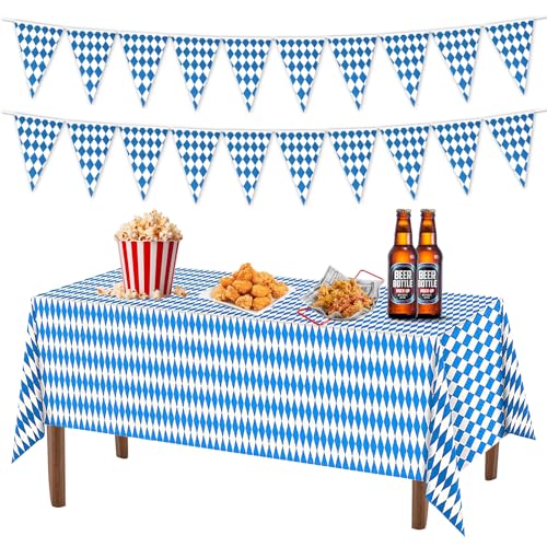 Dmkohi Oktoberfest Tischtuch, Bayerische Tischdeko, 137×274cm Tischdecke Bierzeltgarnitur, Oktoberfest Party Tischdecke Wimpel Kit, Einweg Tischdecke für Bierzelten Haushalt Catering Oktoberfest Deko von Dmkohi