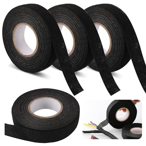 Kfz Gewebeband Schwarz, 4 Stück Auto Kabelbaum Klebeband, Selbstklebendes Autokabelbaum Wickelband, Auto Isolierband Gewebeband Für Kabelbäume、Elektrische Haushalt Motorrad (19mm X 15m/15mm X 15m) von Dmkohi