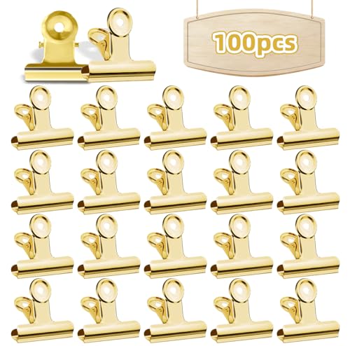 Kleine Bulldogge Büroklammern, 100 Stück Briefklemmer Metall, 22 Mm Multi-Function Clips for Binder Clip, Mini Metall Klammern, Für Fotos Home Office Supply Küche Metallscharnier Clips (Gold) von Dmkohi