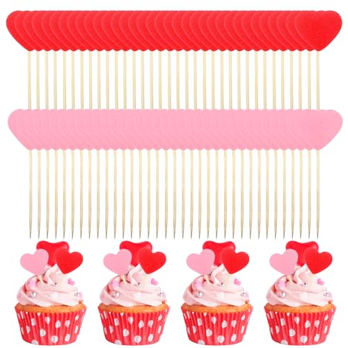 Dmnnlp 100 Stücke Herz Cupcake Topper, Rot/Rosa Cupcake Deko, Zahnstocher Flaggen Dekorative Zahnstocher für Valentinstag Geburtstag Hochzeit Party Kuchen Dekorationen von Dmnnlp