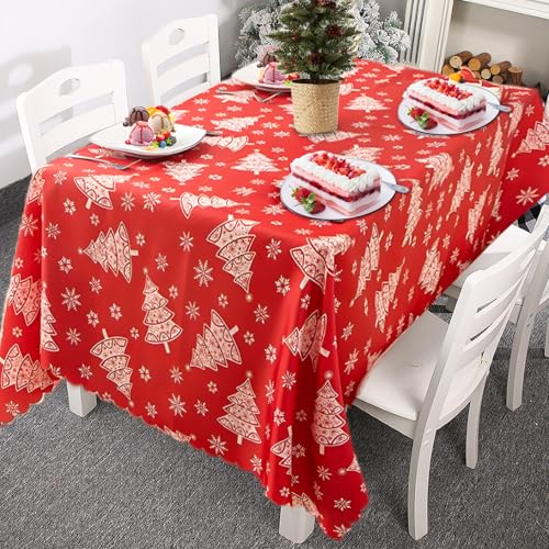 Dmnnlp 150 x 180cm Tischdecke Weihnachten, Weihnachtstischdecke mit Schneeflocken, Abwaschbare Polyester Tischdecke, Weihnachtstischdecken füR Festlich Tischdekoration - Rot von Dmnnlp