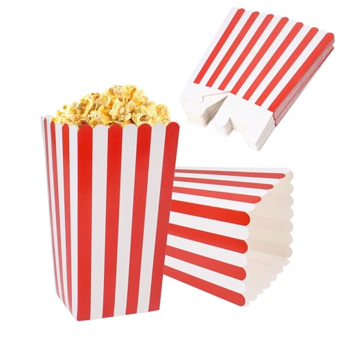 Dmnnlp 30 Stück Popcorn Tüten Groß, Rot & Weiß Papier Pappe PopcorntüTen, SüßIgkeiten Tüten, Kino Zubehör für Party Popcorn SüßIgkeiten Chips Kekse Snacks Papiertüten (9x7x16,5cm) von Dmnnlp