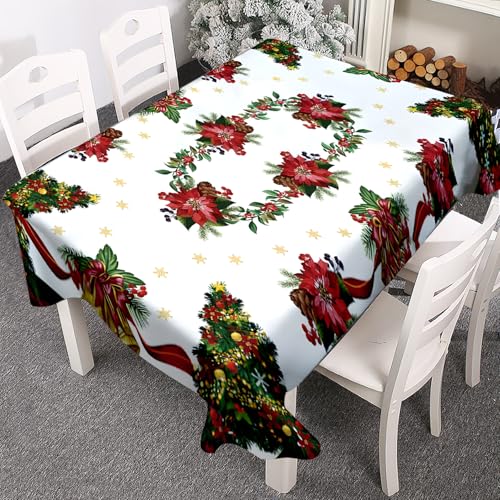 Dmnnlp 85 x 85cm Tischdecke Weihnachten, Weihnachtstischdecke mit Weihnachtsbaum und Rot Blumen, wasserdichte Polyester Tischdecke, Weihnachtstischdecken für Festlich Tischdekoration von Dmnnlp