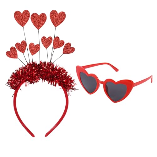 Dmnnlp Valentinstag Herz Haarreif und Herz Brille, Valentinstag Kopf Bopper Glitzer Herz Haarband, Herzhaarreif Rot Deko für MäDchen Valentinstag Herzschmuck Kostüm Zubehör von Dmnnlp