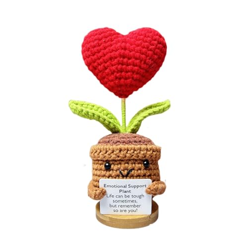 Dmuzsoih 5x13cm Handgefertigte Häkelblumen - Häkelpuppe Mit Emotionaler Unterstützung, Emotionale Unterstützung, Kleine Getopfte Gestrickte Schreibtischdekorationen, Emotional Support Plant von Dmuzsoih