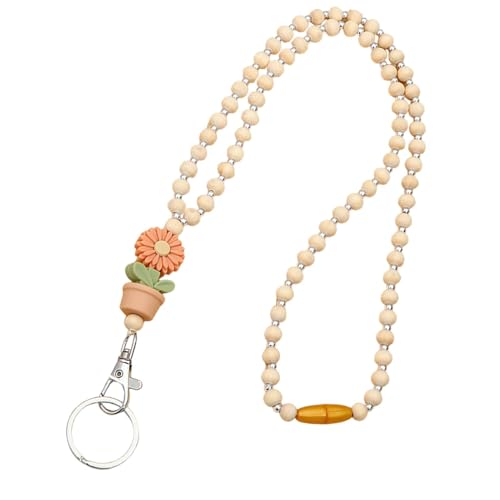 Dmuzsoih Blumen-Lehrer-Lanyard, Perlen-Lehrer-Lanyard | Holzperlen-Blumen-Lanyard für Schlüssel,Entzückendes Boho-Ausweis-Schlüsselband für Mitarbeiter und Studenten von Dmuzsoih